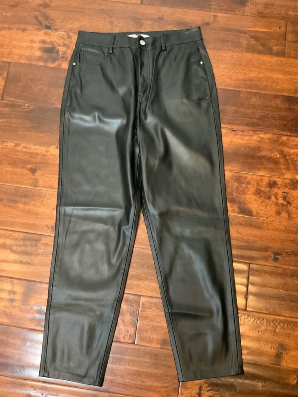 Zara Black Vegan Leather Straight Leg High-Rise Pants, Size 8, NWT!